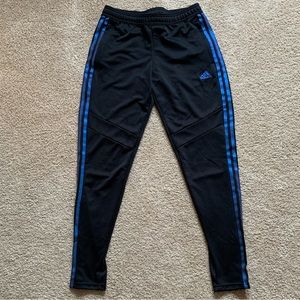 Adidas joggers with blue/purple metallic stripes. S